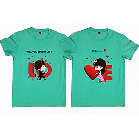 Áo Thun Đôi Họa Tiết Will You Marry Me? Màu Xanh Ngọc