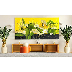 Mua Tranh sơn mài - HOA SEN  HOA CÚC -  chữ nhật thích hợp trang trí  làm quà tặng ý nghĩa ( không kèm khung)