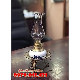 Mua Đèn dầu Bát Tràng bọc đồng men lam kiểu dáng đĩa cao 23cm
