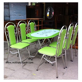 Mua Bàn ăn kính chịu lực xuân hòa màu xanh lá cây + 6 ghế
