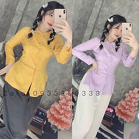 Đồ lam đi chùa quần áo bà ba gấm