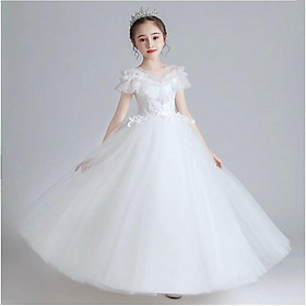 Váy đầm công chúa bé gái dài sát nách màu trắng DBG084