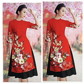 Set Bộ Áo Dài Lụa Hoa Đào Tây Hàng Thiết Kế Cực Sang Trọng Quý Phái - BY2114