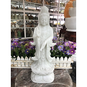 Mua Tượng Phật Bà Quan Thế Âm Bồ Tát đứng đài sen đá cẩm thạch trắng - Cao 40 cm