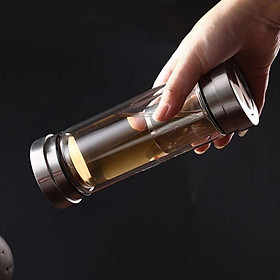 Bình lọc pha tra giữ nhiệt 300ml thủy tinh 2 lớp 2 đầu bằng inox304
