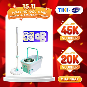 Mua Combo 3 Bông Lau + 1 Bộ Lau Nhà MyJae Đài Loan Sợi Microfiber Xoay Siêu Tốc 360 Độ Thông Minh 129.5cm