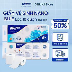 Giấy vệ sinh Blue 10 cuộn có lõi, thương hiệu Nano giấy 2 lớp an toàn cho người dùng