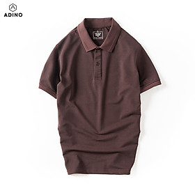 Áo thun có cổ nam màu nâu phối viền chìm ADINO vải cotton polyester mềm dáng slimfit công sở trẻ trung AP87