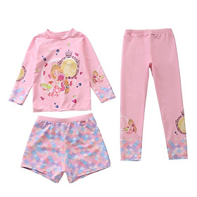 Set đồ bơi bé gái 3 chi tiết áo dài tay quần dài quần đùi mẫu mới siêu đẹp