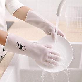 Mua Găng tay nhựa rửa chén giặt đồ dọn dẹp màu trắng hiệu con nai bao tay hươu