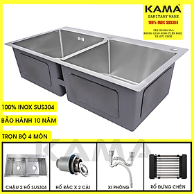 Chậu Rửa Chén Inox 304 Chính Hãng KAMA, Chậu Rửa Chén Bát Hai Hố Cân Kích Thước 8245, 7843 chuẩn inox 304, đúc dày dặn