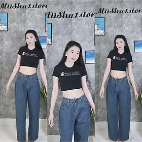 Áo croptop ôm tay ngắn màu đen năng động phong