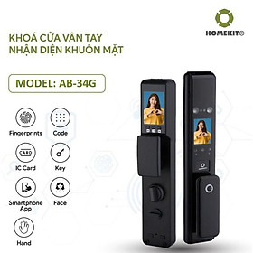 Khoá cửa vân tay điện tử thông minh nhận diện khuôn mặt HOMEKIT AB-34G push-pull 8 tính năng kết nối app Usmart Go