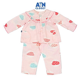 Bộ quần áo Dài bé gái họa tiết Mây Hồng Xô sợi tre - AICDBGDDDH2N - AIN Closet