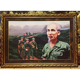 Mua Tranh in dầu cao cấp  Bác vẫn đang cùng chúng cháu hành quân ( 58*83cm)