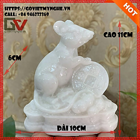 Mua  Chuột phong thủy  Tượng đá trang trí Chuột phong thủy ôm tài lộc - Chiều cao 11cm - Màu trắng đá non nước