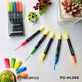 Combo 5 Bút highlight PRO-OFFICE 2 đầu PO-HL200