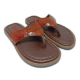 HC7236 - Dép nam Huy Hoàng da cá sấu kiểu kẹp màu nâu đỏ