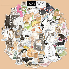 Sticker mèo màu nước mèo đáng yêu cute Dán Vali, Mũ Bảo Hiểm, Laptop, Guitar, Ván Trượt...