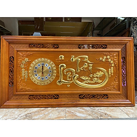 Tranh đồng hồ treo tường khắc chữ tài lộc bằng gỗ gõ đỏ kt 67×127×4cm