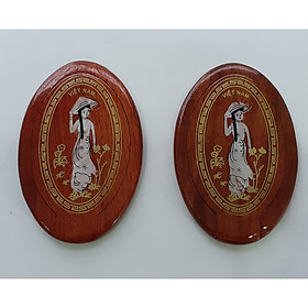 Hai gương gỗ trắc mini- Gương trang điểm Khảm trai cô gái Áo dài