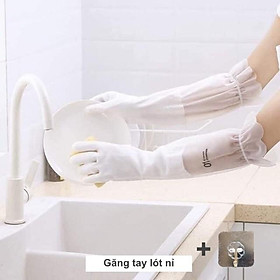 GĂNG TAY CAO SU SIÊU DAI SIÊU BỀN LOẠI DÀI - LÓT NỈ- CÓ CHUN CHỐNG TRƠN, TUỘT