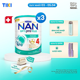 Bộ 3 lon Sữa bột NAN OPTIPRO PLUS 4 Nestle Bé 2-6 tuổi 1500g/lon Giúp tiêu hóa tốt - Tặng Bàn ủi khô & hơi nước cầm tay Gaabo
