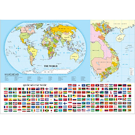 B. Đồ Việt Nam + B. Đồ Thế Giới + Quốc kỳ các nước Decal bóc dán cán màng khổ A0 (84cmx120)