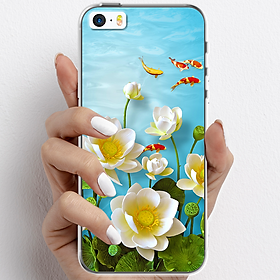 Ốp lưng cho iPhone 5, iPhone SE 2016 nhựa TPU mẫu Hoa sen cá chép đỏ