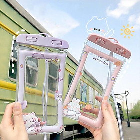 Mua (loại tốt)Túi đựng điện thoại trong suốt chống thấm nước họa tiết hoạt hình đáng yêu tiện lợi kèm dây đeo cổ