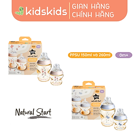 Bình Sữa PPSU Ty Siêu Mềm Tự Nhiên Tommee Tippee Natural Start (Bộ 1 Bình 260ml và 1 Bình 150ml)