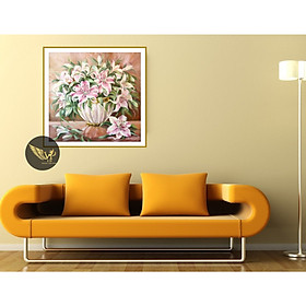 Tranh treo tường lọ hoa ly hồng,  phong cách sơn dầu,in canvas sang trọng PVP-DC1V-03
