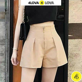 Quần short nữ cạp cao thời trang 4LOVA ống rộng phối khóa kéo trước trẻ trung