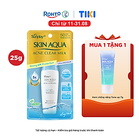 Kem chống nắng Skin Aqua cho da mụn, dạng sữa dùng hàng ngày Sunplay Skin Aqua Acne Clear Eco Việt Nam SPF 50, PA++++ 25g