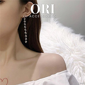 Bông tai nữ dáng dài hình nơ đính đá Engelbert thời trang xinh xắn ORI ACCESSORIES B403