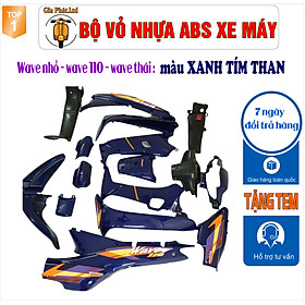 [TẶNG TEM] Bộ vỏ nhựa Màu XANH TÍM THAN cho xe Wave 110 - Wave Thái - Wave Zx đời 1997 đến 2006- TKB-537(8023)