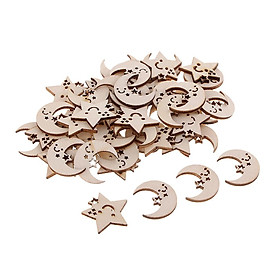 50Pcs Wooden Moon Stars Shapes Crafts Embellishments for Wood Hanging Decor