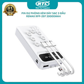 Mua Pin dự phòng Remax RPP-297 Lefen Series 20000mAh kèm cáp 3 đầu - tích hợp cao su hít giữ (trắng) - Hàng Chính Hãng