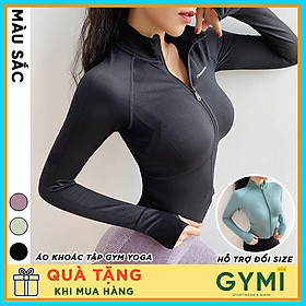 Áo khoác tập gym yoga nữ GYMI AK01 dáng croptop thể thao chất vải dệt dày dặn thoáng khí chống nắng