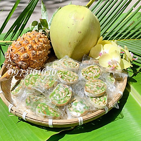 Kẹo Dừa Lá Dứa Cuộn Bánh Tráng Kiên Long - Đặc Sản Bến Tre - Túi Zip 500g