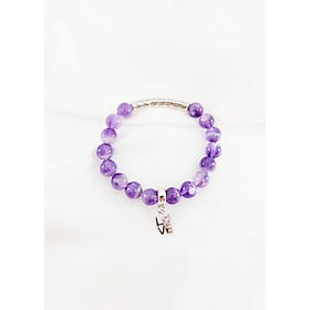 Vòng tay mệnh hỏa, thổ đá thạch anh tím mix charm LOVE