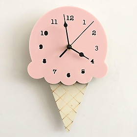 Home Ice Cream đồng hồ hoạt hình im lặng trang trí tường trang trí phòng trẻ em Trang trí mềm （màu hồng）