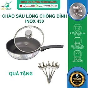 Chảo inox chống dính sâu lòng cao cấp Fivestar 24cm / 26cm / 28cm tặng 5 muỗng ăn , tay cầm cách nhiệt