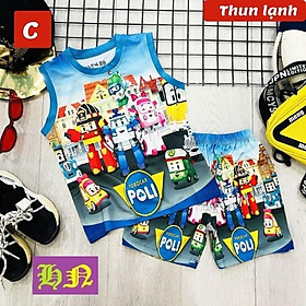 Set đồ bộ bé trai sát nách Robocar Poli - đội xe cứu hộ 10-43kg- Vải thun lạnh in 3d sắc nét - HNStore115