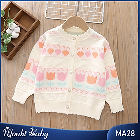 Áo khoác cardigan len bé gái, chất đẹp dày dặn, dáng xinh, len đanh mềm giữ nhiệt tốt, hình thêu cherry dễ thương, áo len ấm bé gái mùa đông | MA28