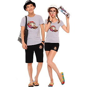 Bộ Áo Thun Đôi Nam Nữ Nhí Nhố Màu Xám