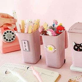 Ống cắm bút/ thùng rác mini để bàn màu hồng siêu yêu