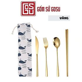 Mua Bộ đũa thìa dĩa dao PD035  4 chi tiết chất liệu inox 304 sáng bóng kèm túi đựng