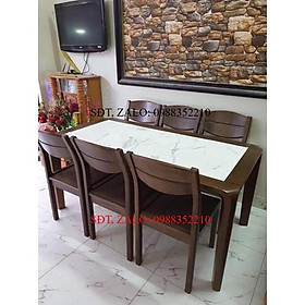 Bàn Ăn Gỗ Sồi Sơn Màu Óc Chó Mặt Đá Nhân Tạo