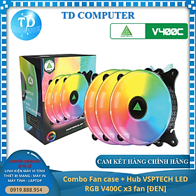 Bộ 3 Fan case VSP V400C ĐEN 12cm LED RGB kèm Hub + Remote - Hàng chính